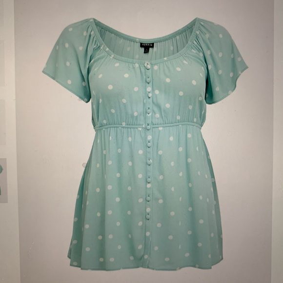 torrid Tops - NWT Torrid Mint Blue Polka Dot Button Babydoll Top